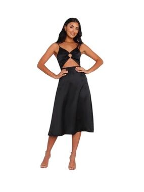 NWT Petal & Pup Maklim Keyhole Cut Out Satin Midi Dress Black Size 6